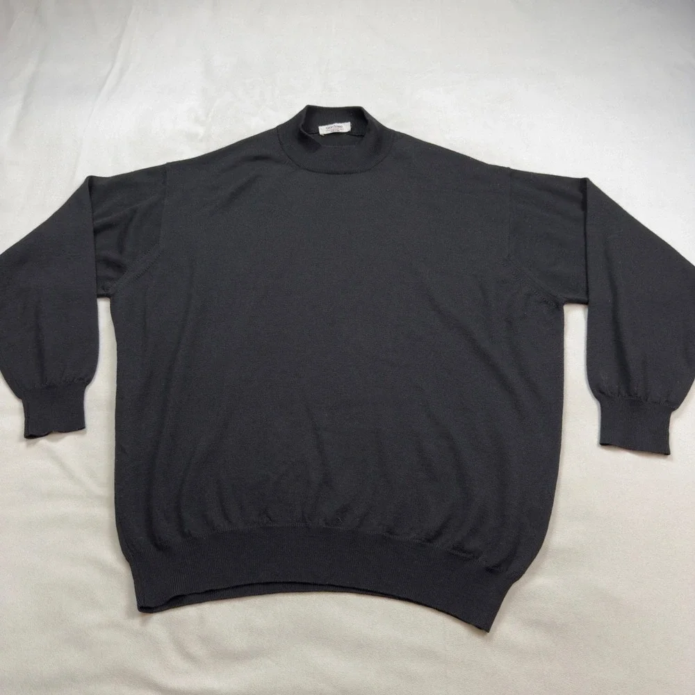 Gran Sasso Mens Black Wool Cashmere Silk Mock Neck Sweater Made in Italy XL